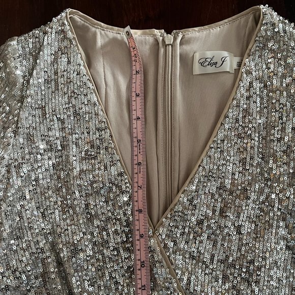 NWT ELIZA J Sequined Blouson Shift Dress Silver size 6 Wedding Guest Evening - Picture 5 of 10